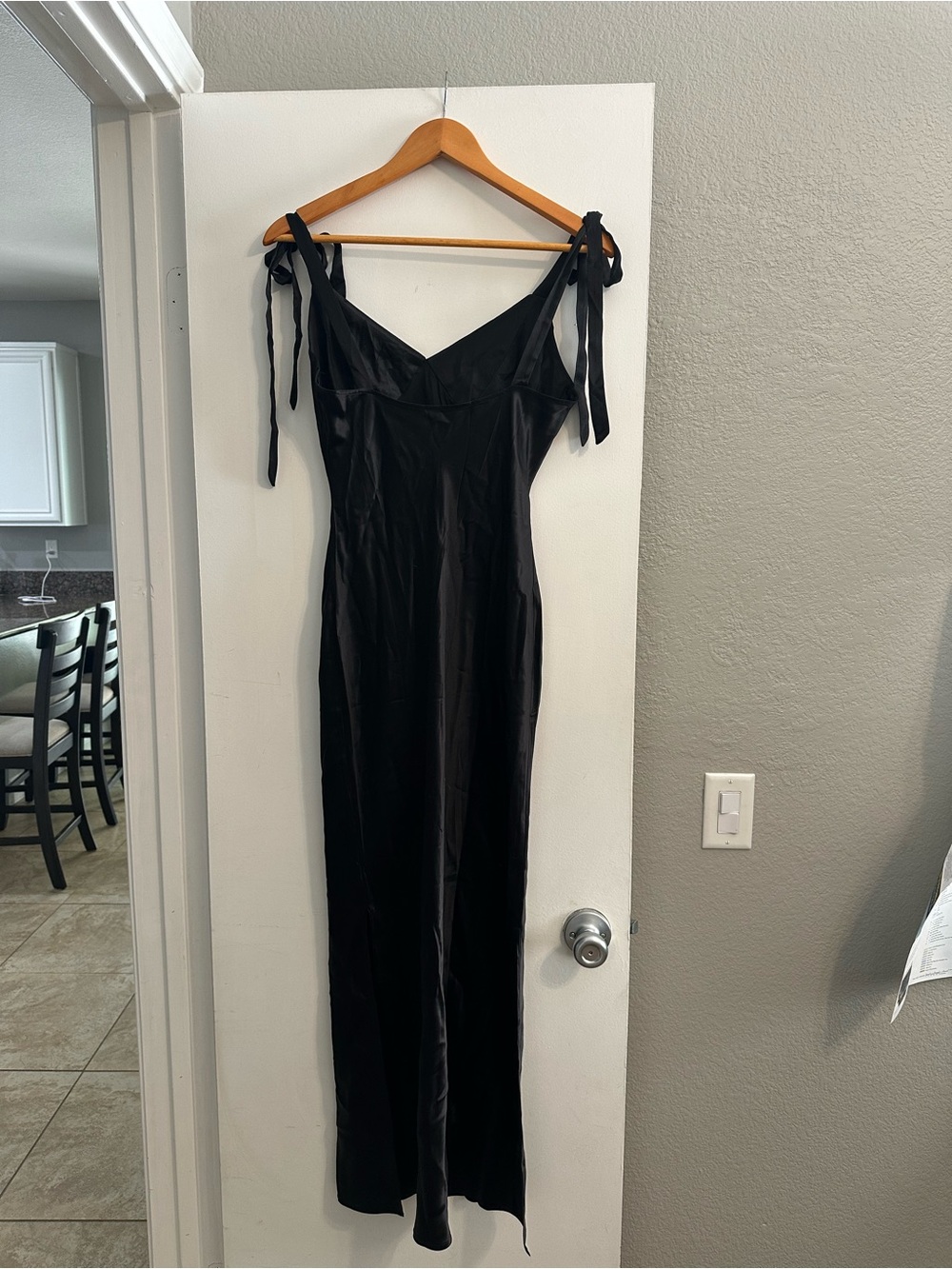 Black Silk Tie-Shoulder Slip Dress - Picture 3 of 6